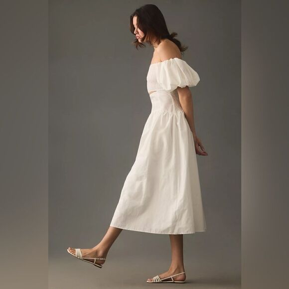 Anthropologie Moon River Off-The-Shoulder Puff Sleeved Cutout Maxi Dress X-Small - Picture 3 of 4